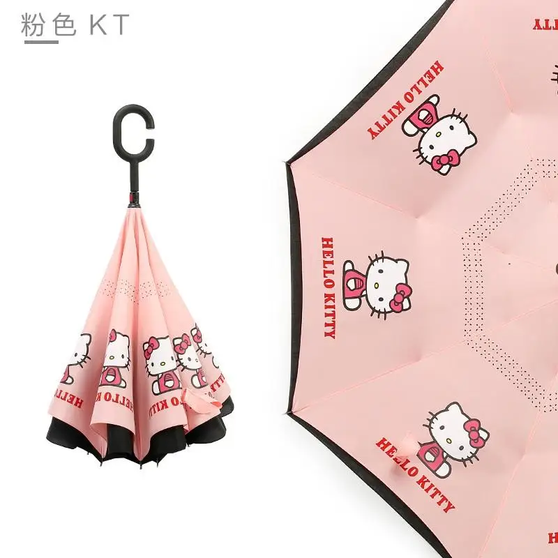 

Sanrios аниме Kittys складной длинный хвостовик перевернутый Зонт ветрозащитный обратный C-образный крючок Kawaii автомобильные аксессуары обратны...