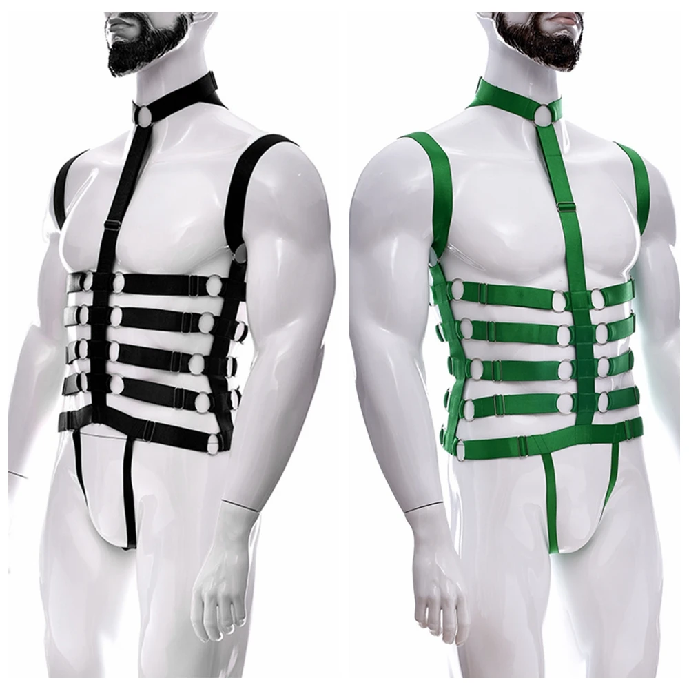 

Men Sexy Bodysuit Gay Elastic Bondage Band Harness Fetish Costume Halter Belt Hollow Jockstraps Party Club Nightwear Lingerie