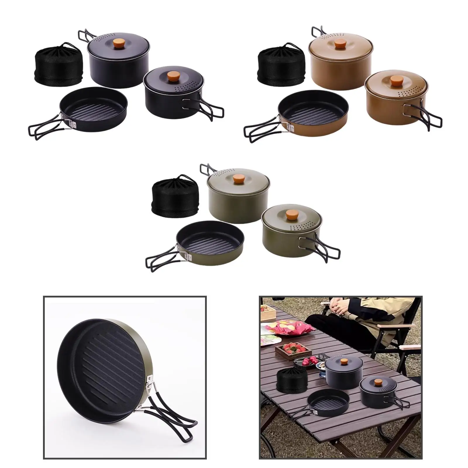 3 шт. набор для приготовления пищи на природе кастрюли и сковородки из