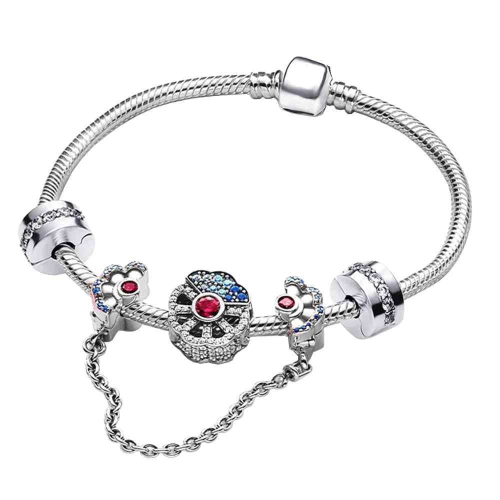 

New S925 Light Luo Blue Scalloped Snake Bracelet Set Fit for Pandora Original Styling Link Making Fashion Jewelry for Women Gift