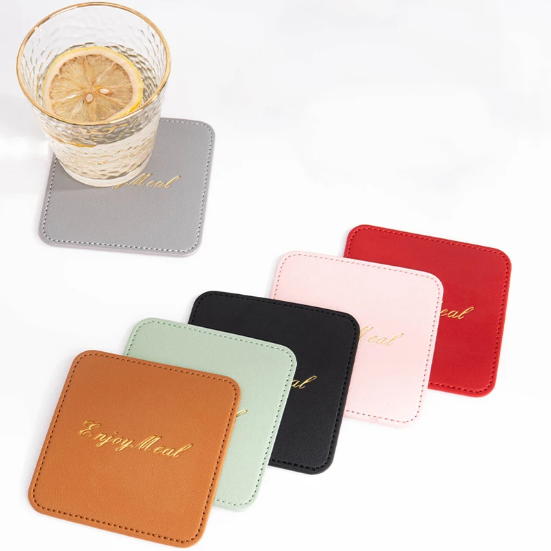

Placemat Table Decoration Square Pad PU Leather Coasters Non-slip Heat Insulation Tea Coffee Cup Mat Utensils for Kitchen Tools