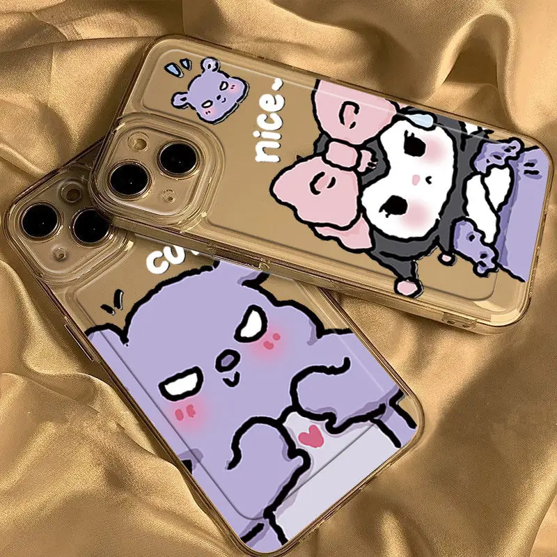 

Cute Sanrios Mobile Phone Case Iphone 14Pro Max Soft Adhesive Dirt Resistance Kawaii Kuromi Anti-Drop Shockproof Gril Back Cover