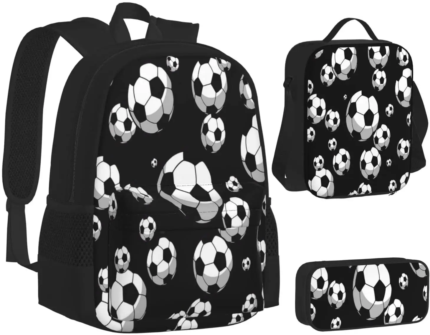 Kids School Backpack Soccer Ball Schoolbag Travel Bag Casual Daypack Lunch Bag Pencil Case for Boys Teens Girls 3pcs Sets