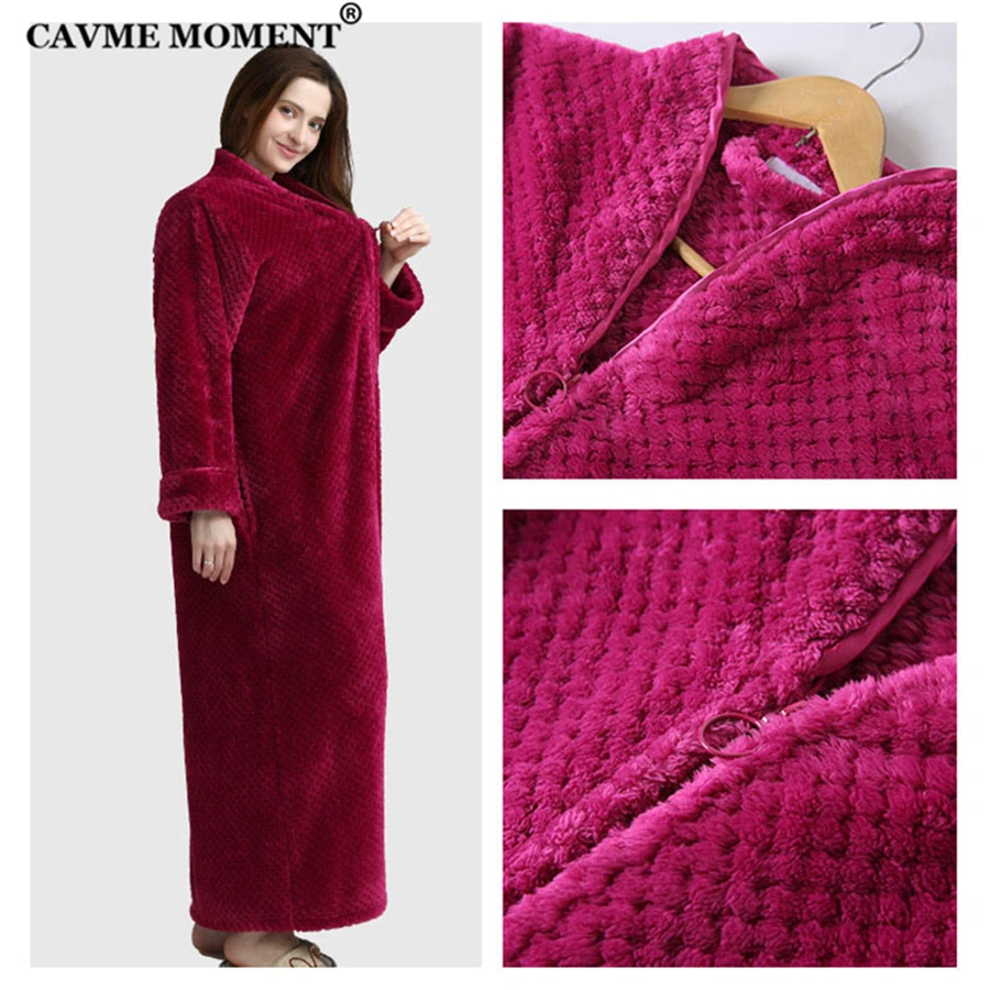 CAVME Plus Size Zipper Flannel Robe for Lover Pregant Ladies Kimono Winter Bathrobe Nightgown Custom Letters Men's Long Robe