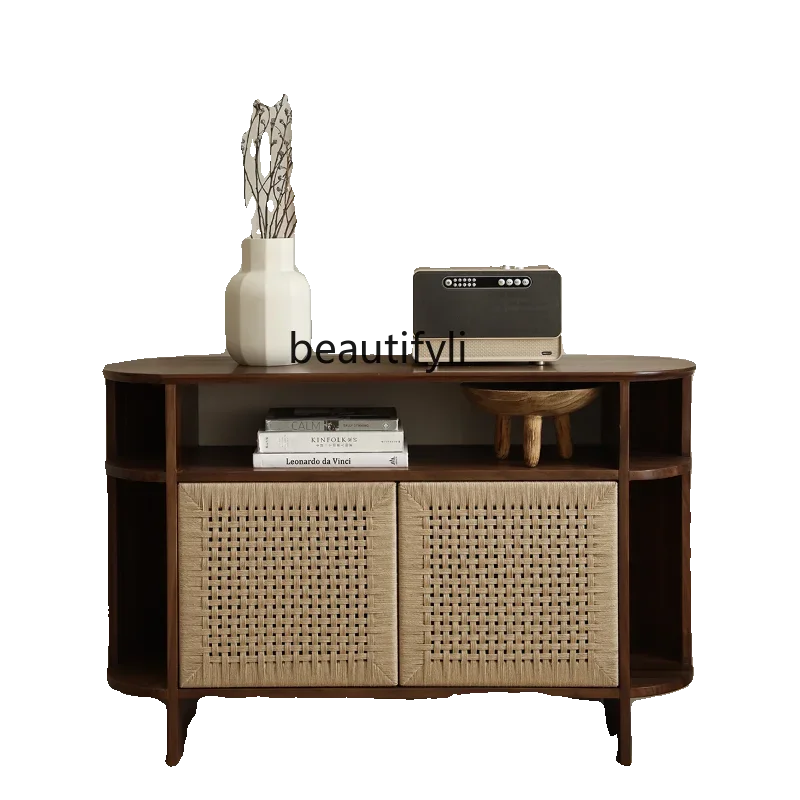 LНовый китайский веревочный плетеный закругленный угловой боковой шкаф в