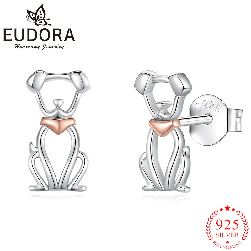 

Eudora Real 925 Sterling Silver Cute Puppy Stud Earrings Simple Fashion Animal Jewelry Ladies Wedding Party Gift