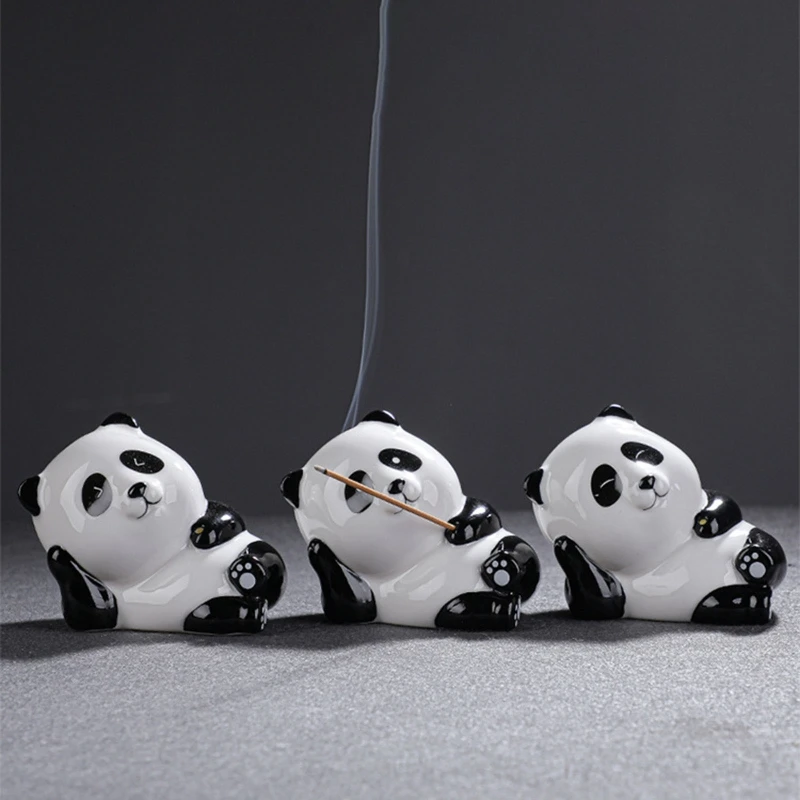 Ceramic Incense Stick Holder Animal Panda Incense Insert Stand Bracket for Home Bedroom Office Aromatherapy Furnace