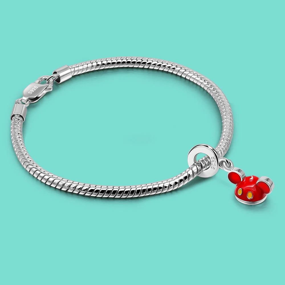 

Snake Chain Solid 925 Sterling Silver Sweet Style Bracelet For Women Cute Mickey Pendant Girls Charm Jewelry Wish Bracelet