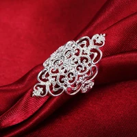 hot luxury 925 stamp silver color rings for women fine wide retro elegant flower fashion party gifts girl charm wedding jewelry