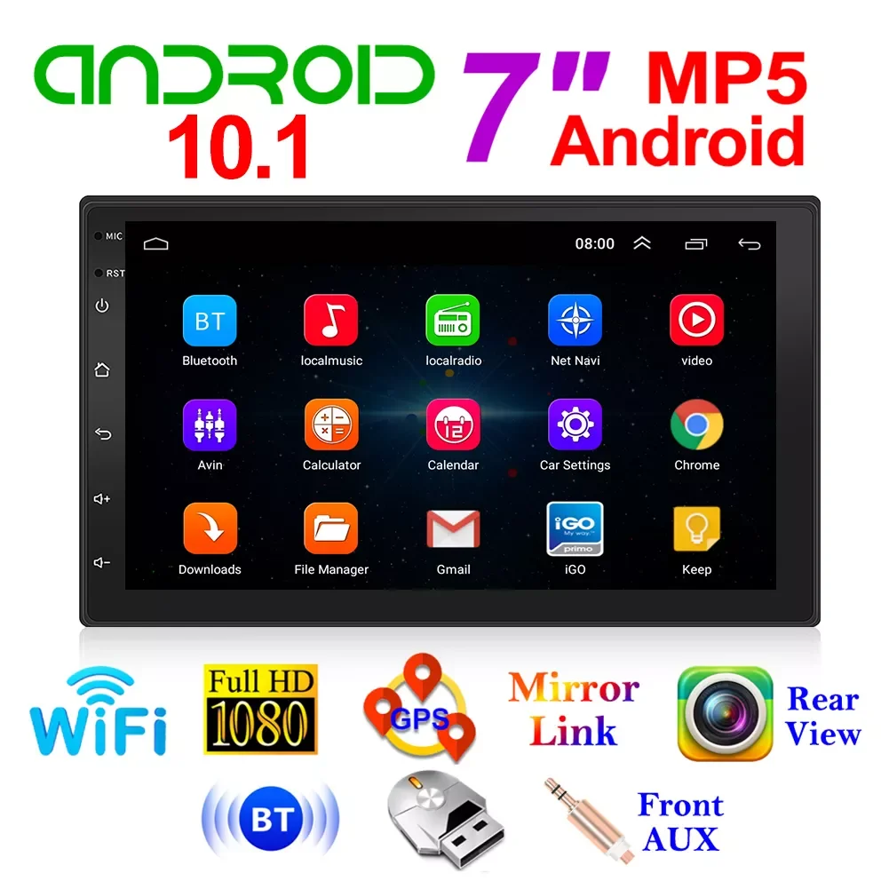 

2 Din Android 10.1 Car Radio Multimedia Video Player Double Stereo GPS Navigation Wifi Player Head Unit 7 inch Screen