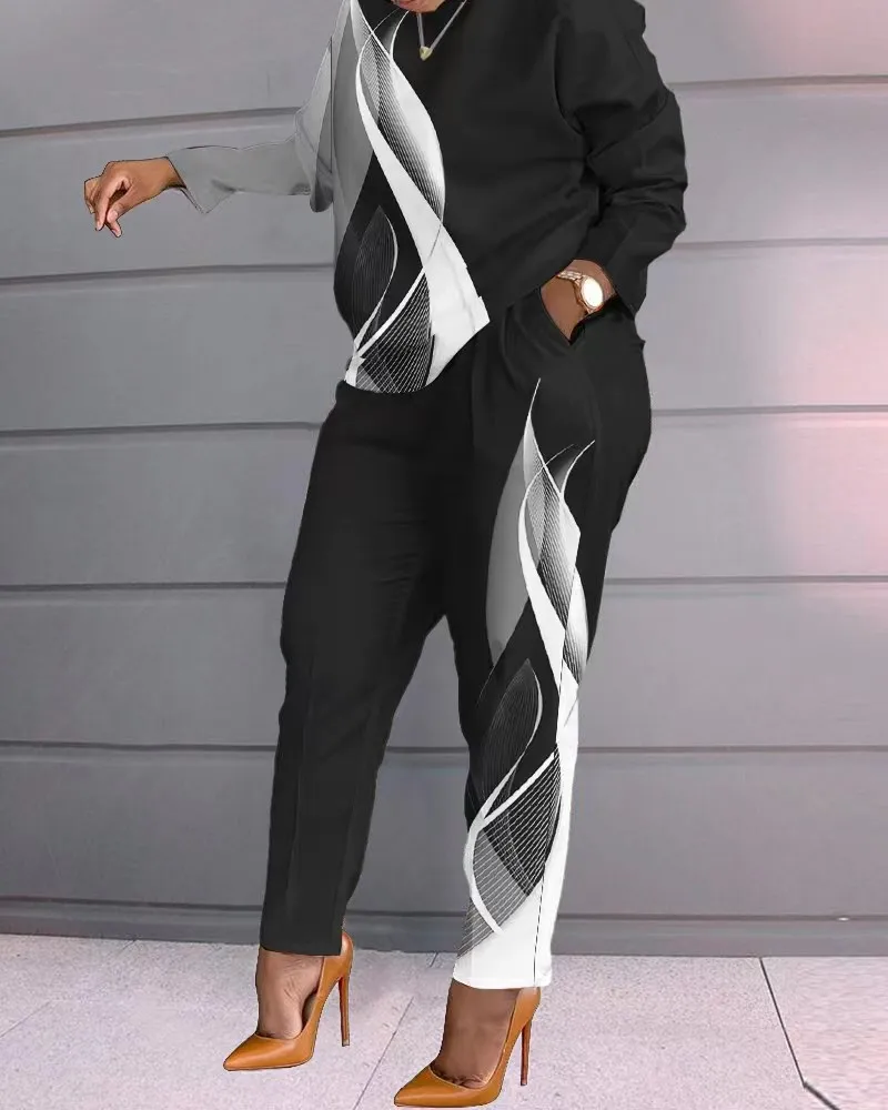 Осенний повседневный комплект из двух предметов с принтом женский модный