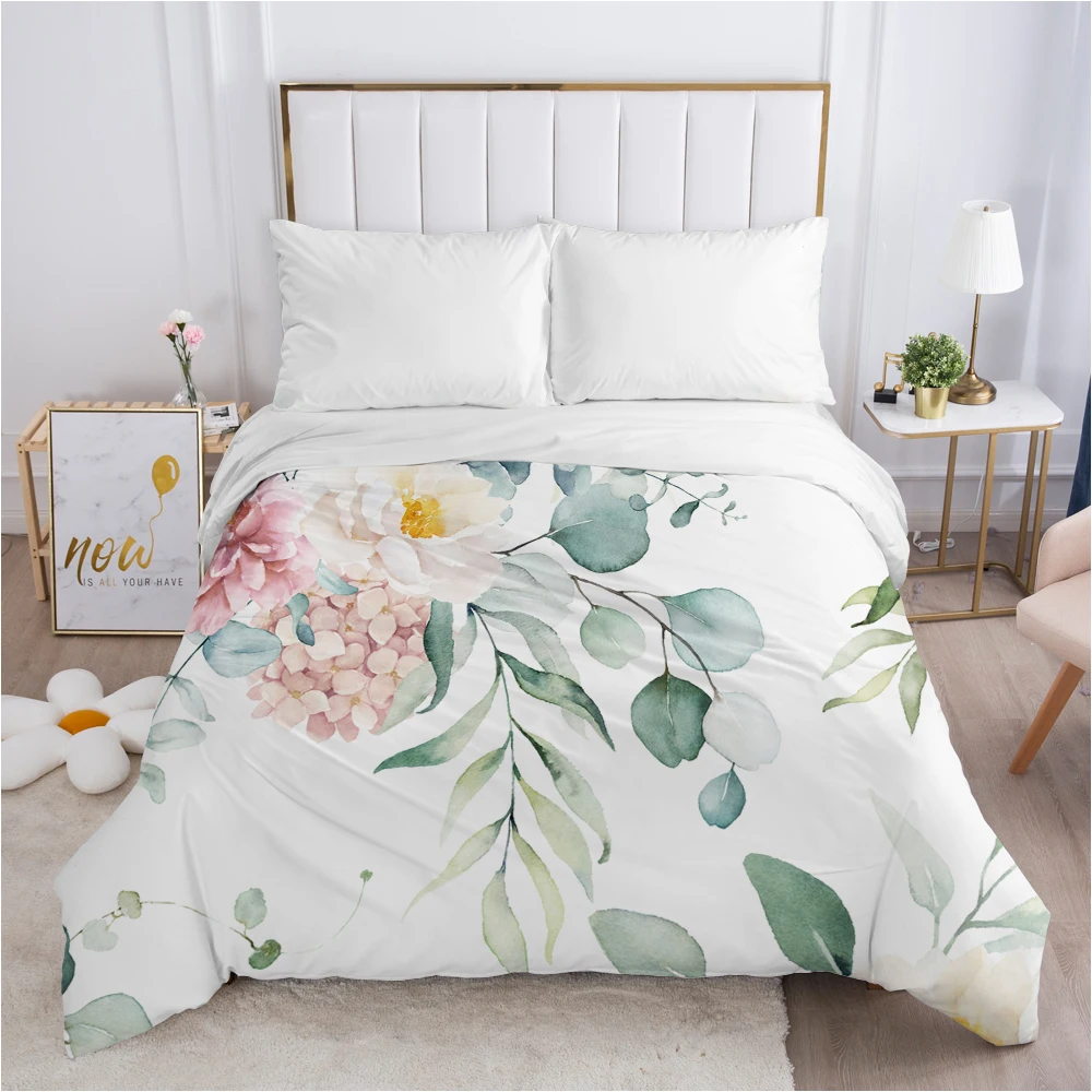 

Luxury Duvet cover Comfortable Quilt Blanket Case Queen King Bedding 140x200 240x220 for Home Rustic flower white
