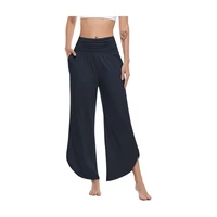 new solid color female wide leg casual pants womens clothing high waist urban leisure loose yoga pants home pantalones no belt