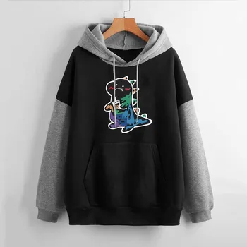 Rainbow Dinosaur Long Sleeve Kawaii Hoodie Clothes Spring Autumn Hip Hop Japanese Female Loose Harajuku Women Sweatshirts E-girl 1