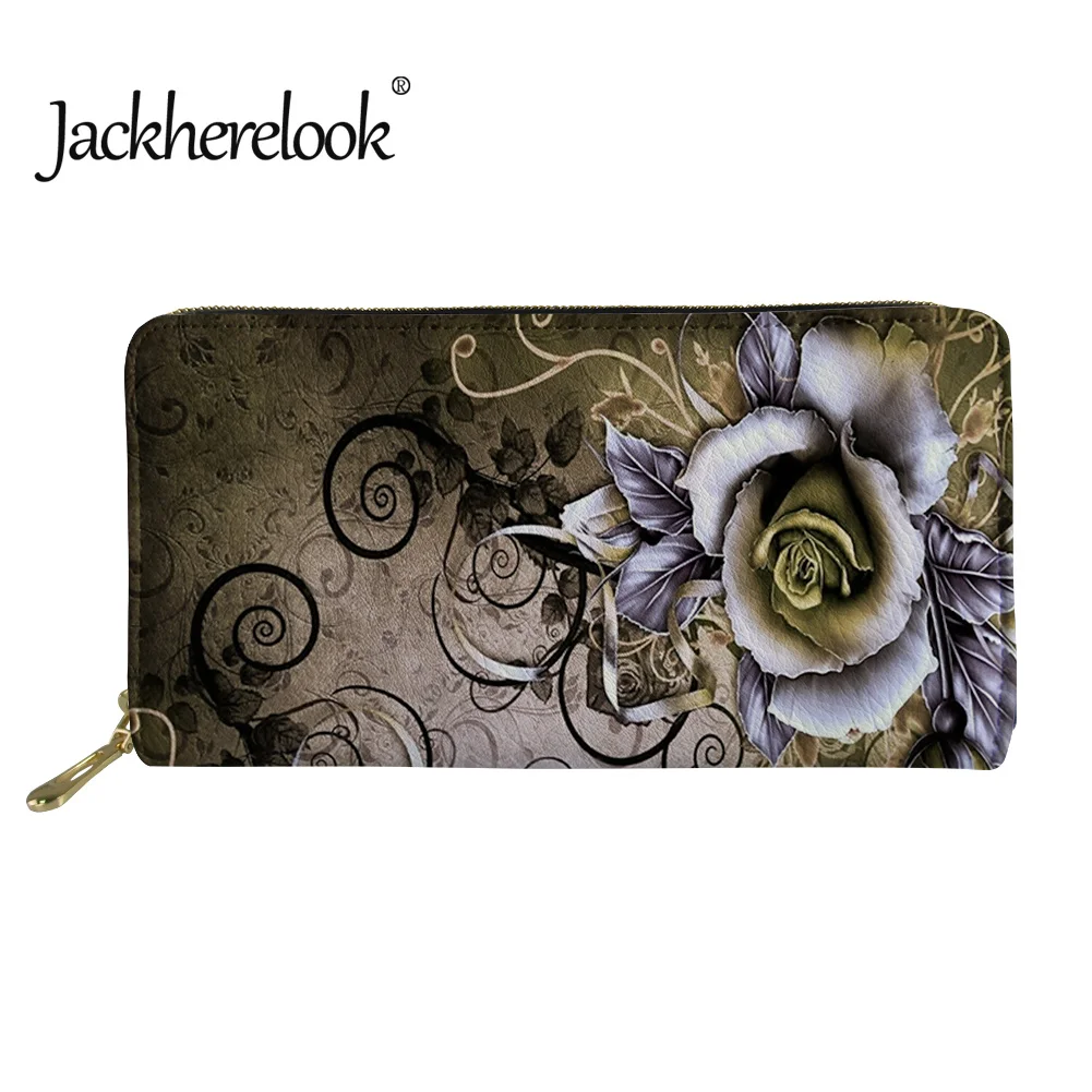 

Роскошный кошелек Jackherelook из искусственной кожи с узором розы, держатель для карт, клатч, кошелек для женщин, милая монетница, кошелек для дев...