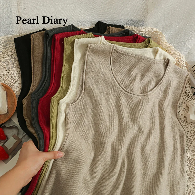 

Pearl Diary Women Summer Fashion Pure Colour O-Neck Top Women Loose-Fitting Thin Knitting Vest Sleeveless All-Match Pullover Top