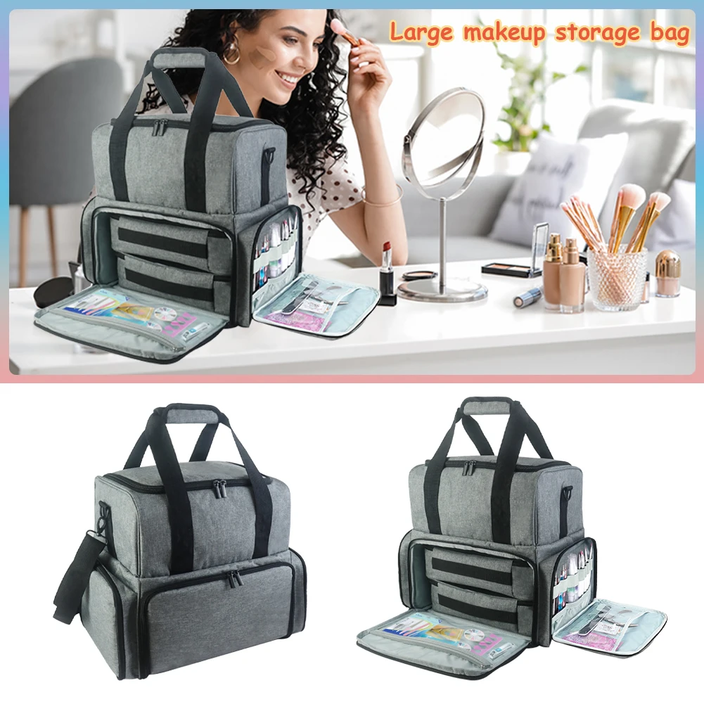 

Nylon Nail Polish Storage Bag Removable Cosmetic Handbag with Zipper Portable High-Capacity Multifunctional Beauty Accessories