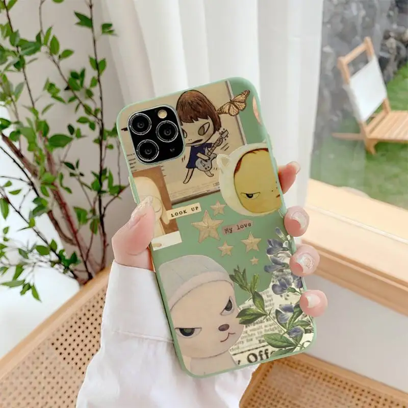 

Yoshitomo Nara Phone Case for iPhone 14 11 12 13 Mini Pro Xs Max 8 7 6 6S Plus X XR Solid Candy Color Case