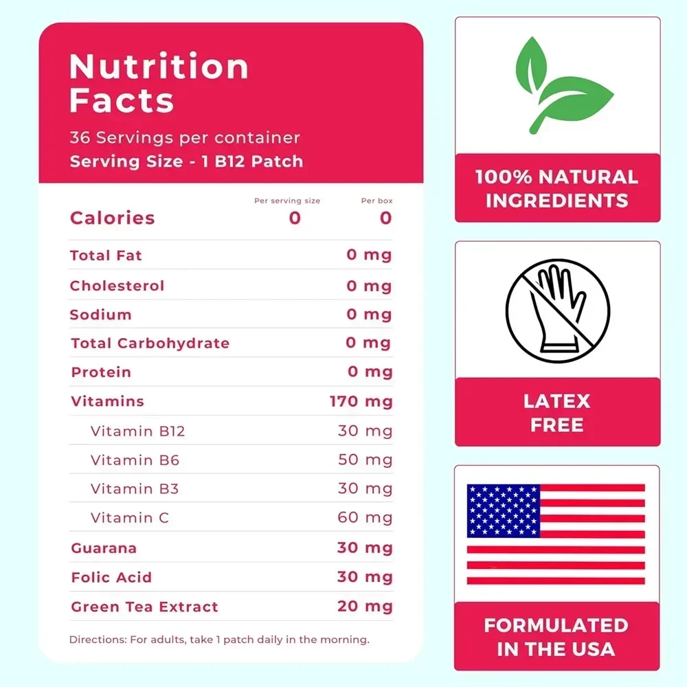 Переплетные пластыри B12 — 100% натуральные витаминные для женщин энергии