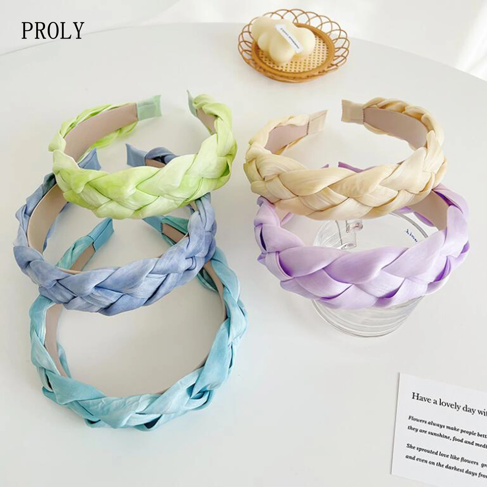 

PROLY New Fashion Women Headband Fresh Light Color Hairband Hand-woven Braided Headwear Summer Turban Adult Hair Accessories