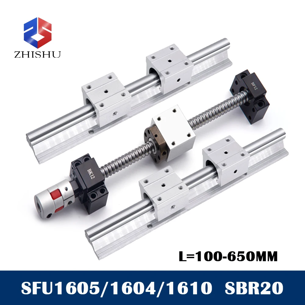 

SBR20 Linear Guide Rail CNC Customization SFU1605 SFU1610 SFU1604 100 - 650 MM Ball Screw BK12 BF12 Support SBR20UU Slide Block