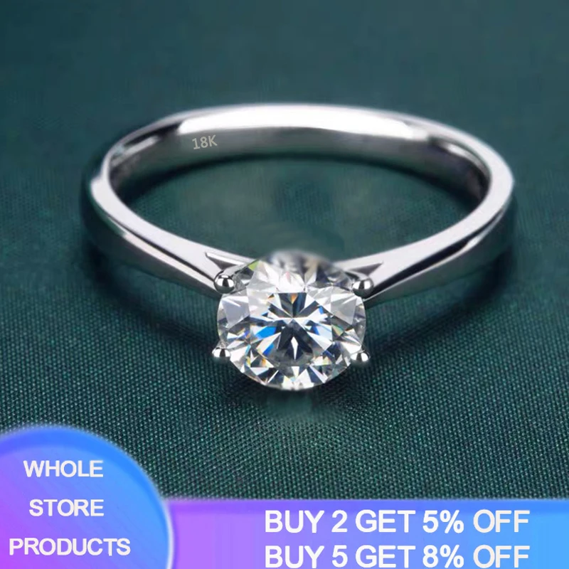 

With Certificate Original 18K White Gold Color Ring Luxury Solitaire 8mm Zirconia Gemstone Wedding Tibetan Silver Jewelry Women