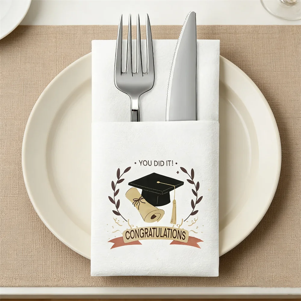 Фото Салфетки Congratus GRAD, 10 шт./упак., украшения для стола на выпускной вечер, декорации к выпускному сезону 2026 года, тема «ВЫ СДЕЛАЛИ ЭТО!» №1