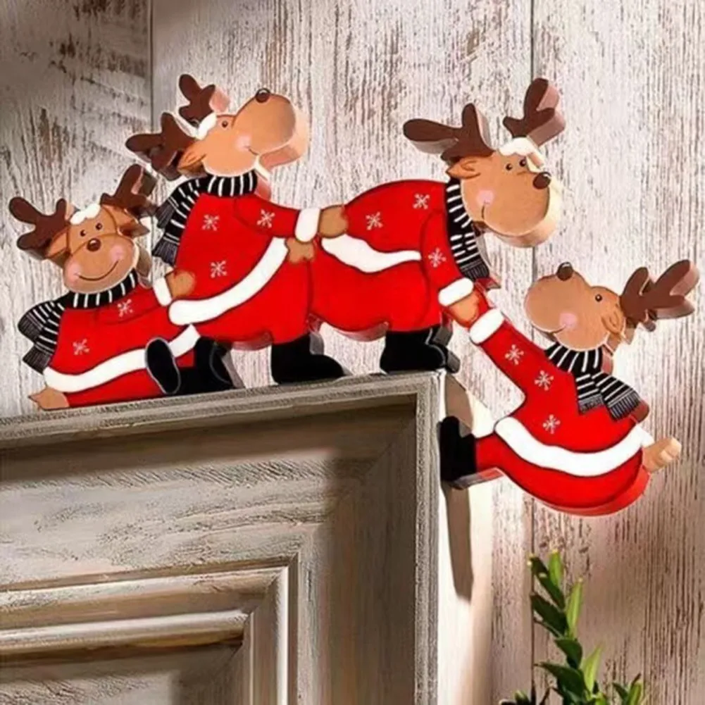 

Рождественское украшение для дверной рамы, рождественские деревянные украшения в виде Санта-Клауса, лося, Рождественское украшение для двери, украшение для окна для дома