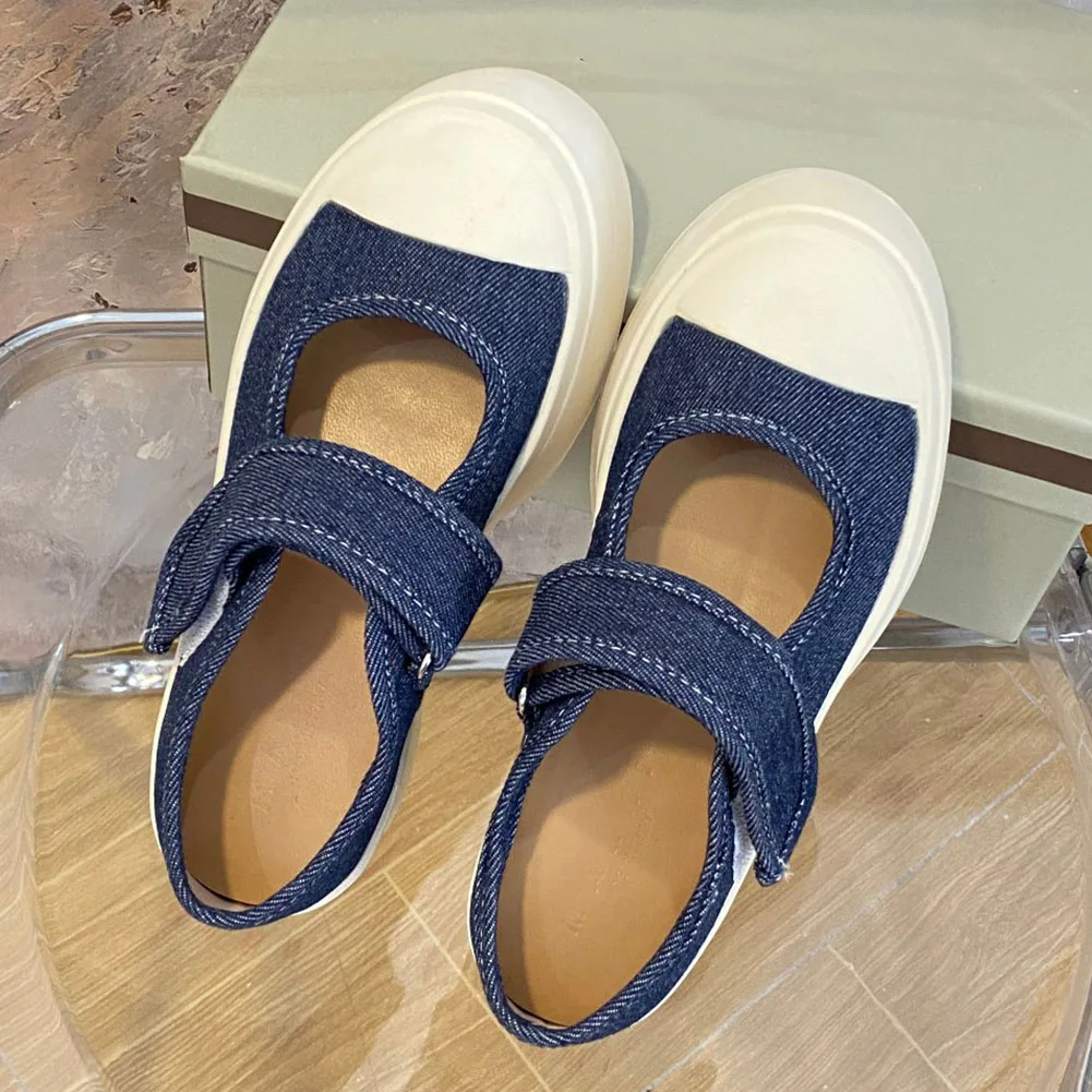 Top Quality Women Flats 2023 Spring Summer Casual Mary Jane Flats Denim Blue Comfy Walk Designer Rubber Fashion Vulcanized Shoes