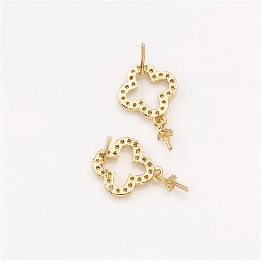 

DIY earring accessories homemade 14K gold zircon earring pearl drop empty bracket earring material