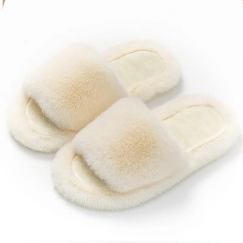 Warm Fluffy Home Slippers Women 2023 New Winter Fur Slippers for Women Flat Platform Cozy Furry House Indoor Shoes Korean Slides