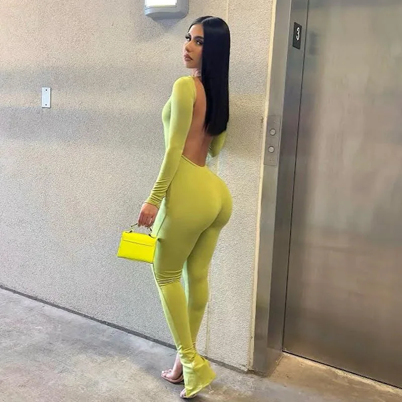 

Bandage Bodycon Jumpsuit Long Sleeve Stacked One Piece Jumpsuit Women Fall Clothing 2022 Overalls Party Sexy Jumpsuit Clubwear