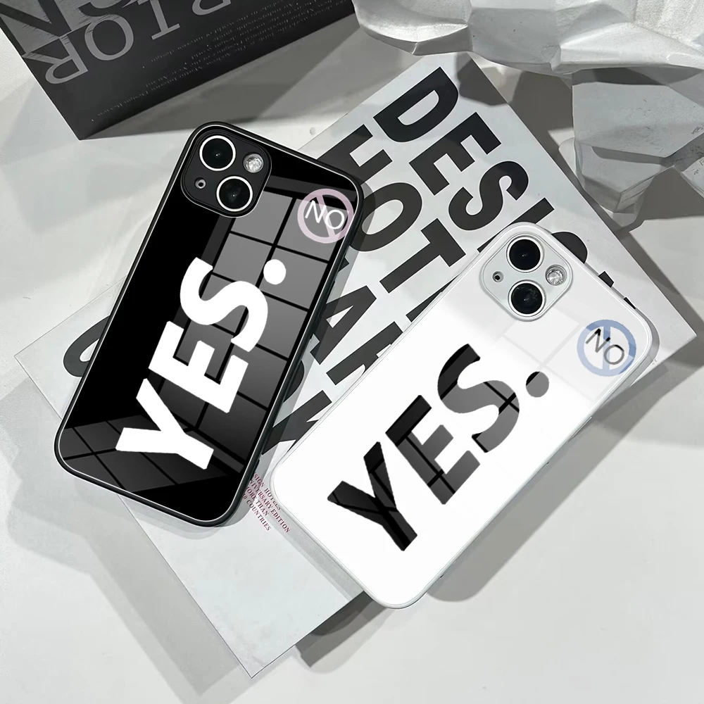 

Чехол для IPhone 13, роскошный креативный чехол «да или нет», закаленное стекло для IPhone 14pro 11 12 XR XS MAX, чехлы для влюбленных