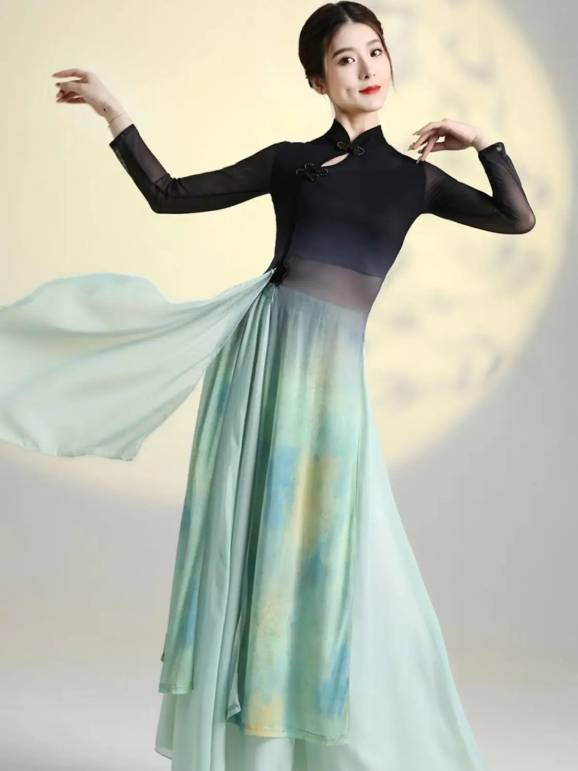 

2023 classical dance dress women's elegant training dress qipao gauze dress ancient chinese dance folk performance dress g779
