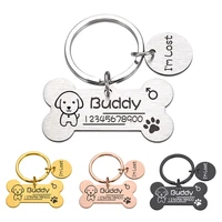 pet id tag keychain engraved pet id name for cat puppy dog collar tag pendant keyring bone pet accessories dog mascotas