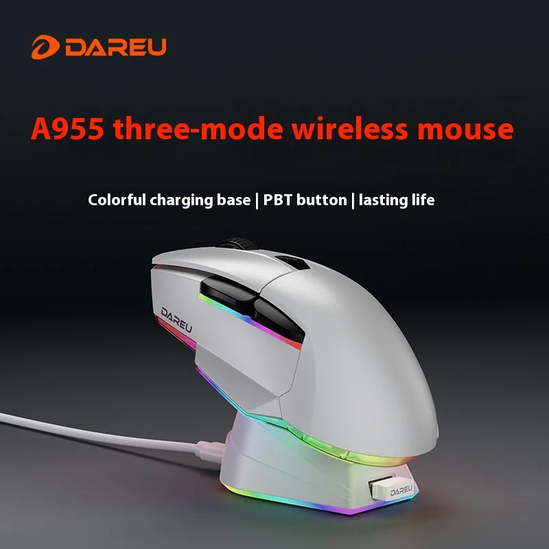 Dareu A955 3-режимная беспроводная мышь Bluetooth-кабель для игр офиса RGB-подсветка с