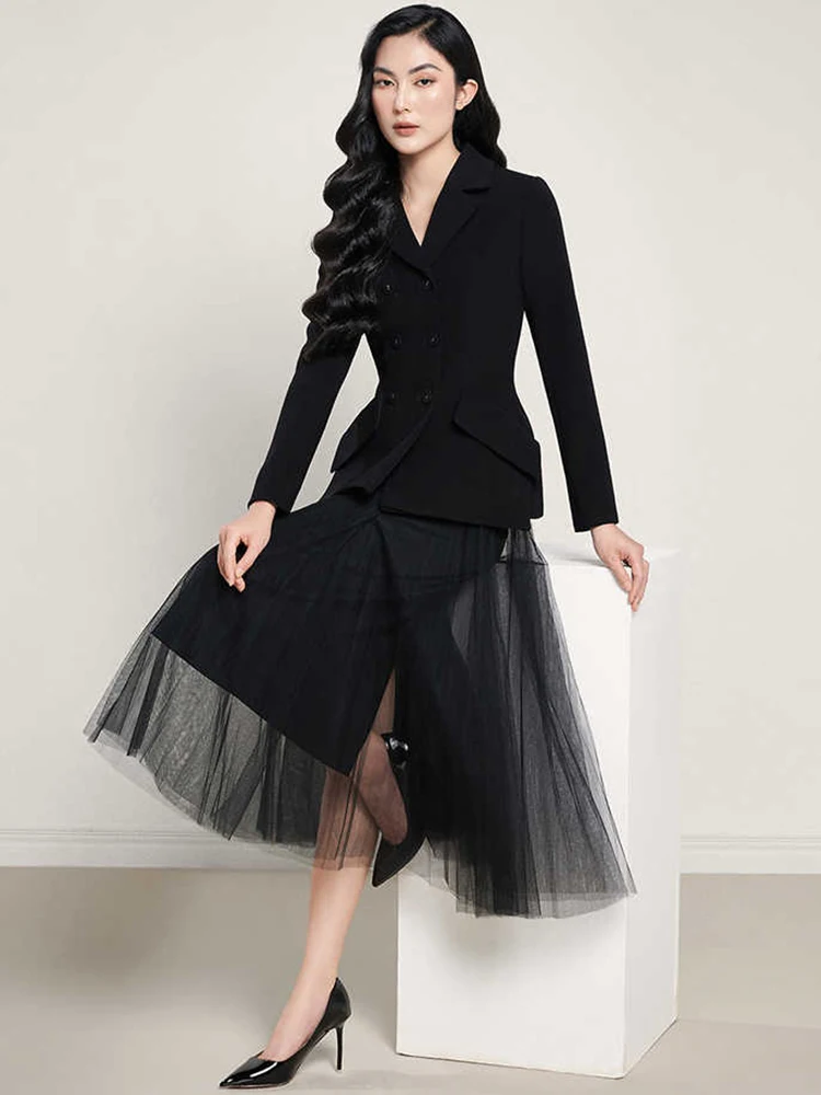 DEAT Элегантный комплект из 2 предметов пальто с двойными пуговицами и карманами