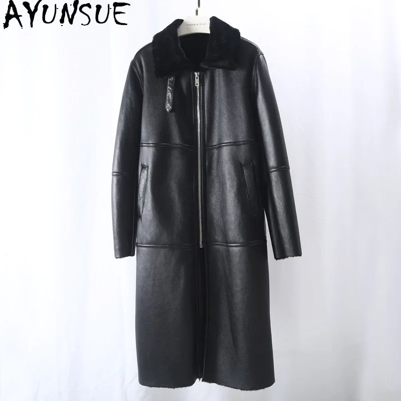 AYUNAUE 2021 натуральное меховое пальто, женская куртка из натуральной кожи, женские пальто из овчины, Длинная зимняя одежда, пальто для женщин Pph1420
