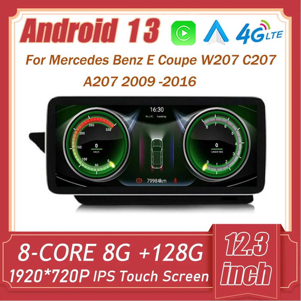 

Автомобильный мультимедийный плеер RHD, 12,3 дюймов, Android 13, GPS-навигация для Mercedes Benz E Coupe W207 C207 A207 2009 -2016