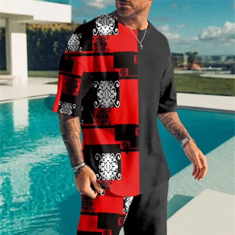 

2022 Summer Pattern 3D Printing Casual Sportswear Men's Suit Short-Sleeved T-shirt + Sports Shorts 2-Piece set Men's Clothing
