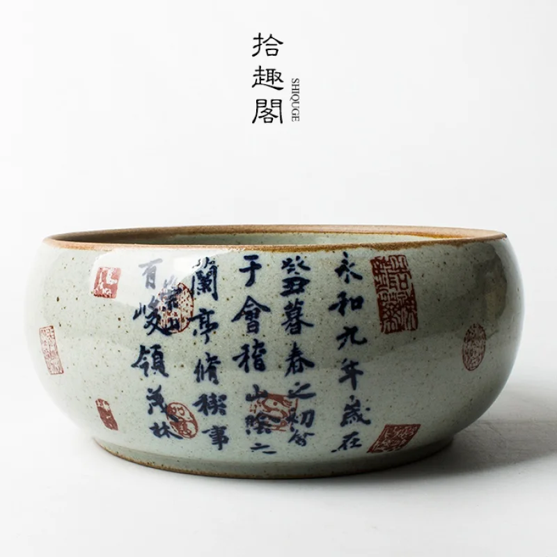 Chinese Style Stoneware Tea Wash Large Flower Pot Hand Painted Ceramic Washing Tea Residue Barrel Tea Basin Jianshui Kung Fu Tea