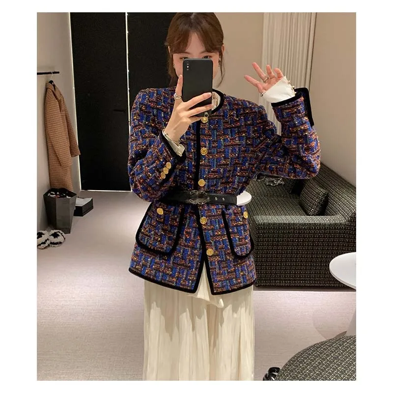 

2022 Early Spring Knitted Ladies Xiaoxiang Style Short Coat Women Loose and Thin All-match Niche Temperament Round Neck Top
