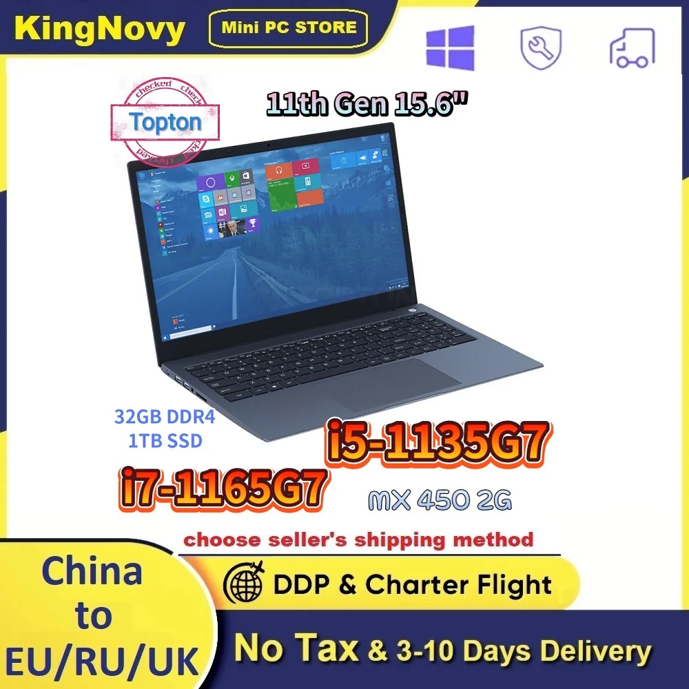 

Topton 15.6 Inch Windows 10 Ultrabook Intel Core i7 1165G7 i5 1135G7 Gaming Laptop NVIDIA MX450 2G Fingerprint Notebook WiFi BT