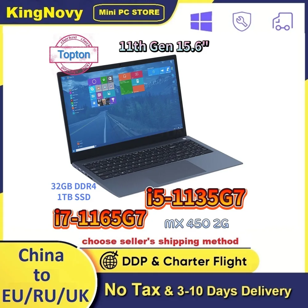Игровой ноутбук Topton 15 6 дюйма Intel Core i7 1165G7 i5 1135G7 NVIDIA MX450 2G сканер отпечатков пальцев