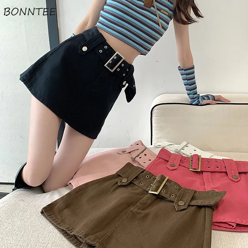 

Skirts Women College Ulzzang Stylish A-line Fashion Simple Popular Summer All-match 5 Colors High Waist Solid Casual Pockets Ins