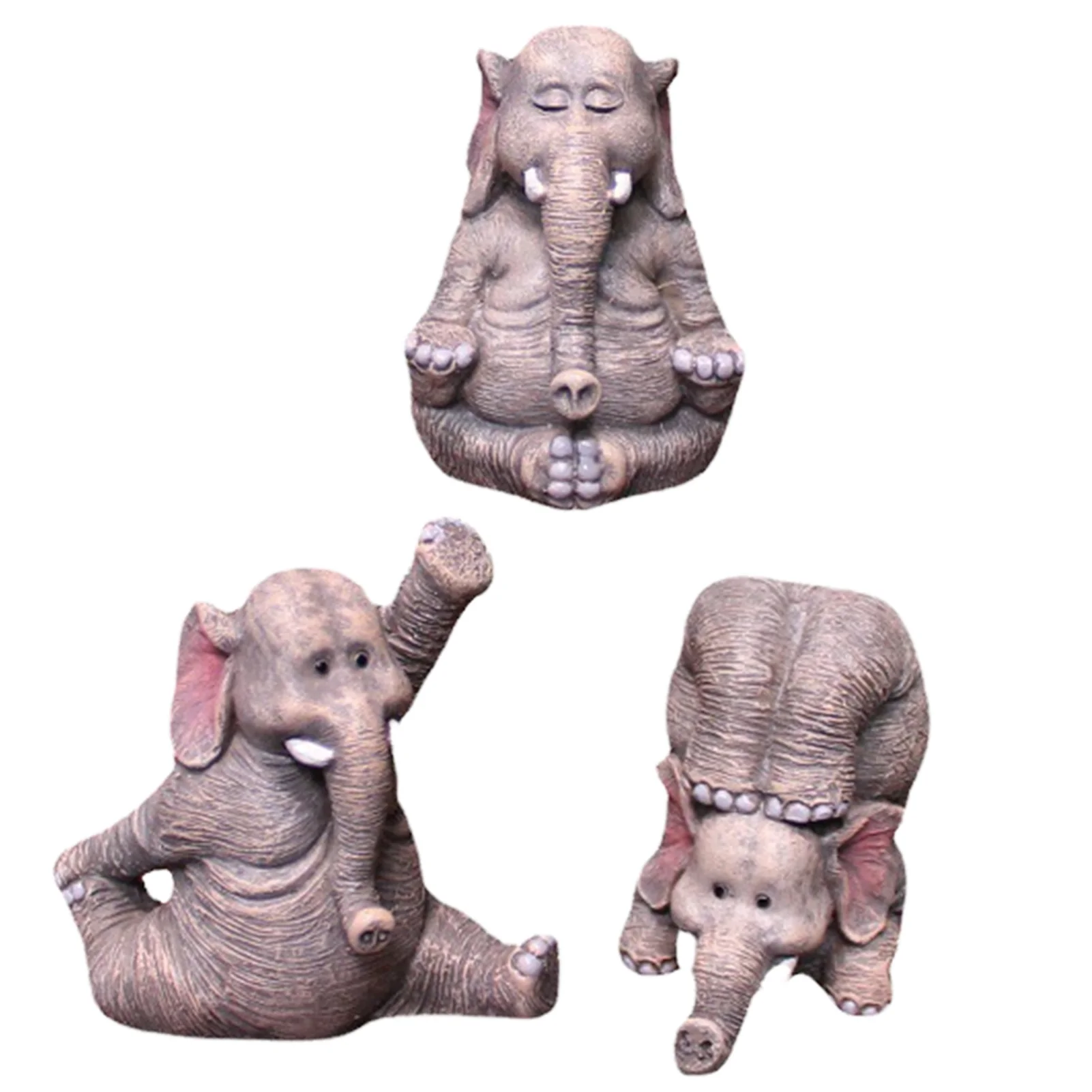 

3pcs Yoga Elephant Statue Home Decor Garden Mini Statue Ornament Collection Resin Animal Elephant Figurine Doing Yoga Table Deco