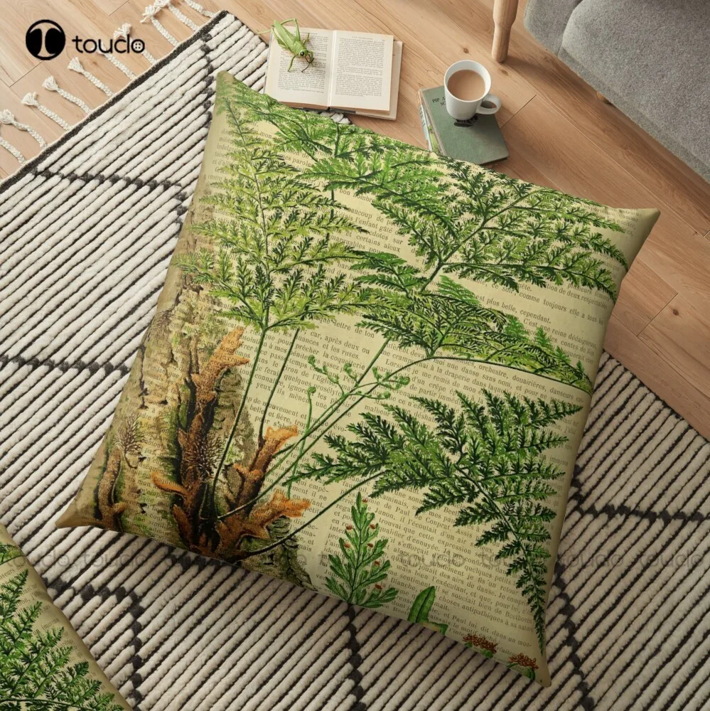 

Botanical Print, On Old Book Page - Fern Throw Pillow Bed Pillows Polyester Linen Printed Zip Decor Pillow Case Home Hotel