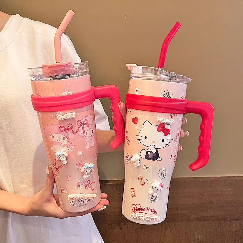 

1200Ml Cute Sanrio My Melody Thermos Bottle Sippy Water Cup Vacuum Flask Hello Kitty Stainless Steel High Capacity Insulated Mug