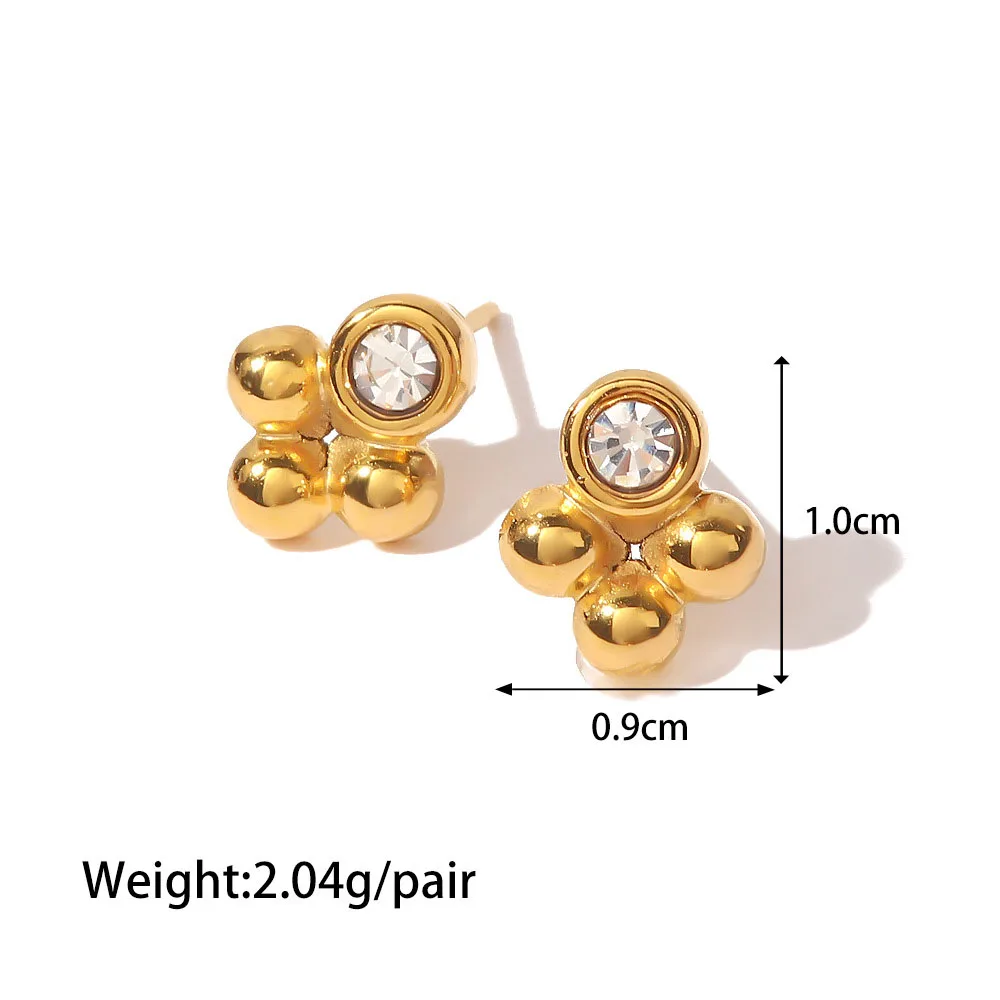 Stainless Steel PVD 18K Gold Plated Tarnish Waterproof Rinestoned Flower Stud Earrings For Woman Jewelry Wholesale Trendy