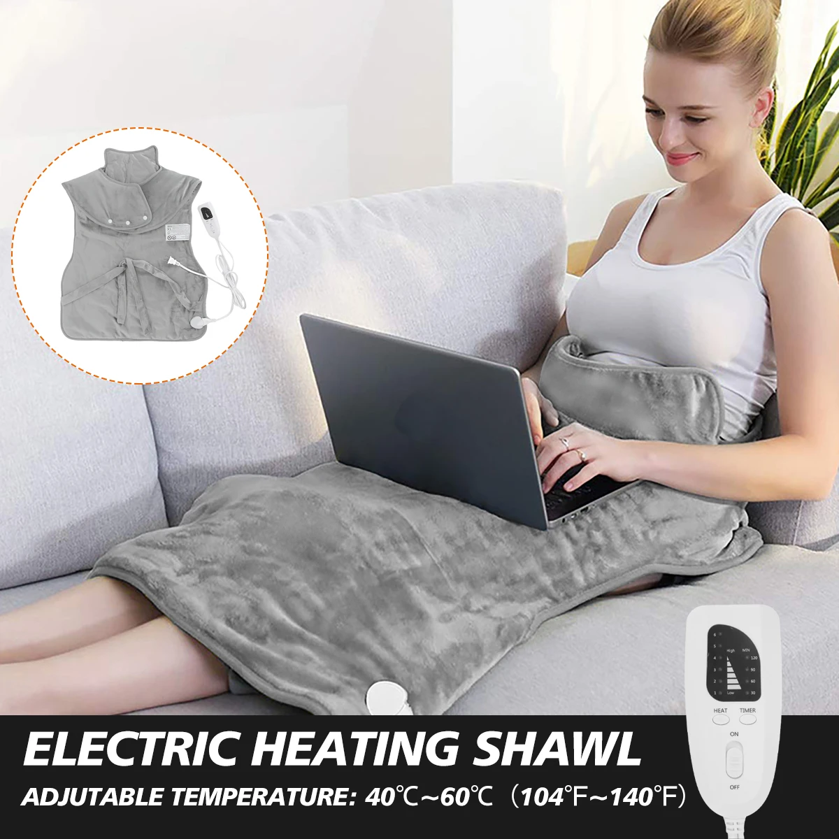 

【94 x 56 cm】Electric Blanket Neck Shoulder Blanket Electric Washable Controller Heating Throw Electric Blanket 120V/230V Shawl